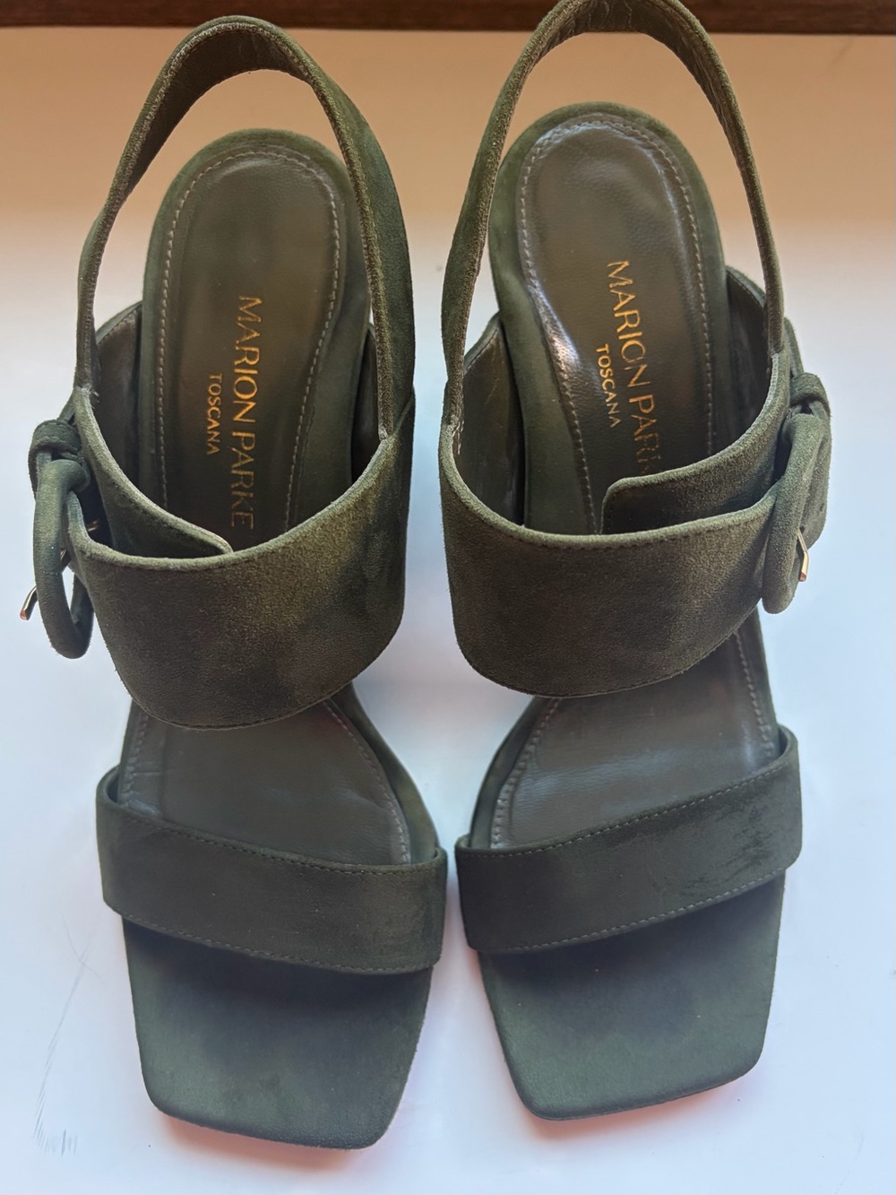 Marion Parke 38.5 Olive Green Suede Block Heel Sandals - Women